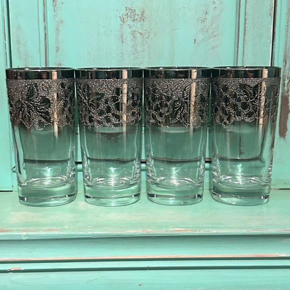 Set Of 4 Vintage Dorothy Thorpe Silver Overlay Etched Highball Glasses - Picture 1 of 6